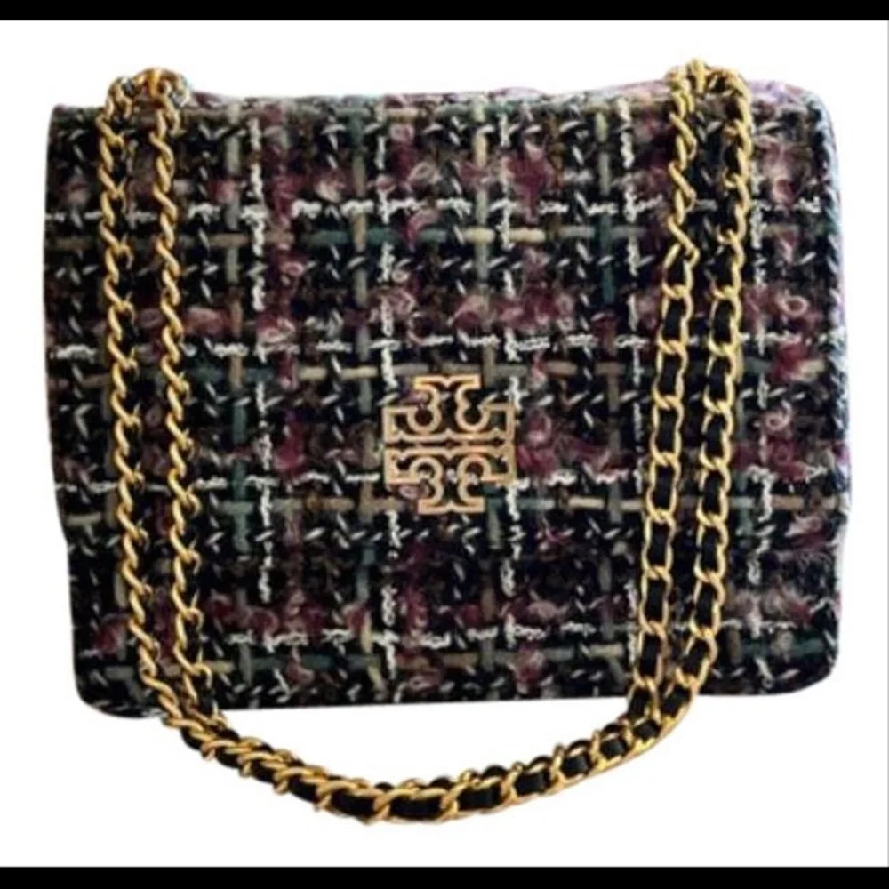 Tory Burch Chain Britten Medium Adjustable Multi Black Tweed Shoulder Bag - Picture 1 of 5